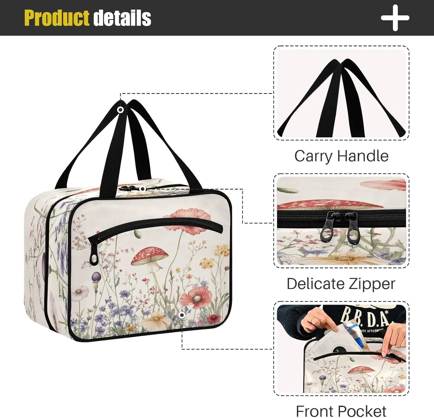 Burbuja Retro Floral Twig Travel Toiletry Bag for Women, Hanging Waterproof Toiletry Bag Cosmetic Organizer for Toiletries Accessories, M