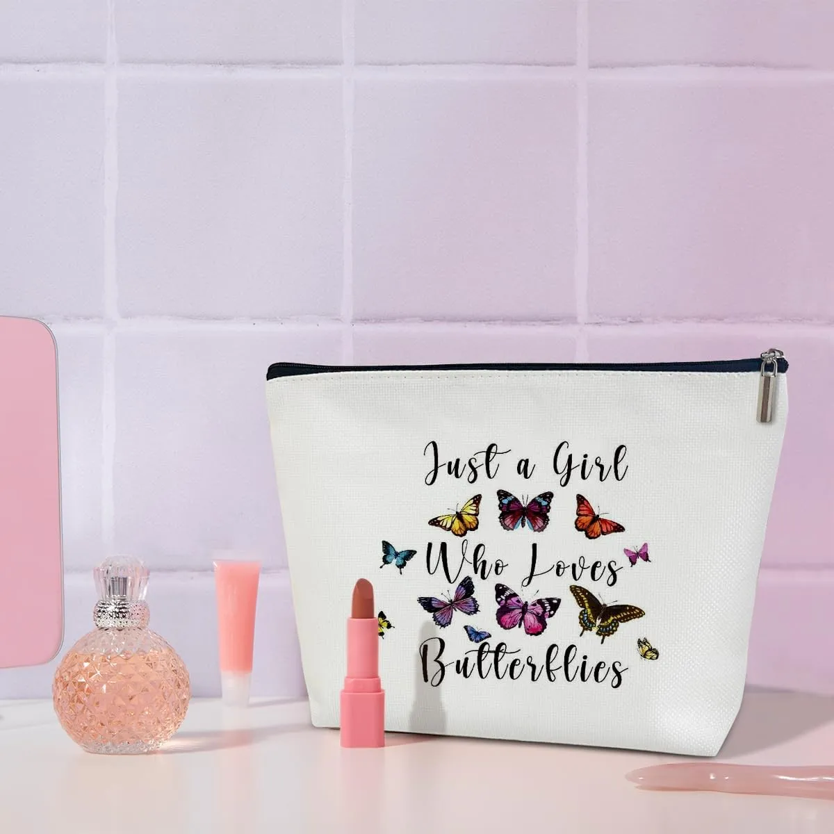 Butterflies Makeup Bag for Women, Butterfly Gifts for Women Butterflies Lover Birthday Gifts for Daughter Sister Besties Coworker Friends Toiletry Cosmetic Bag, Zipper Travel Organizer Pouch -FS302