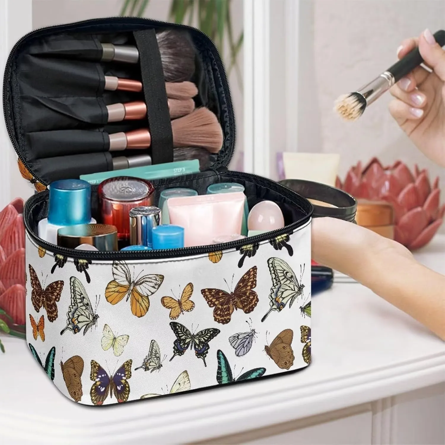 Butterfly Travel Toiletry Bag Women's Makeup Organizer Cosmetic Bags Snowflake Travel Makeup Cases for Women, Xmas Gifts for Mom from Daughter