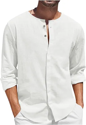Button Down Linen Shirts for Men Casual Casual Long Sleeve Regular Fit Beach Shirts with Pocket Long Sleeve Tight