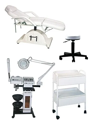 Buy-Rite Silver Skin Care Spa Package, Contains (1) 10 in 1 Skin Care Machine, (1) Sheila Hydraulic Facial Bed, (1) White Round Stool, (1) Daniel White Utility Cart, BR-SILVERSKINCARE