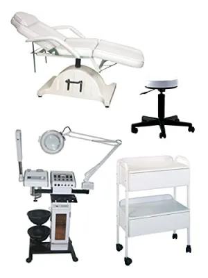 Buy-Rite Silver Skin Care Spa Package, Contains (1) 10 in 1 Skin Care Machine, (1) Sheila Hydraulic Facial Bed, (1) White Round Stool, (1) Daniel White Utility Cart, BR-SILVERSKINCARE