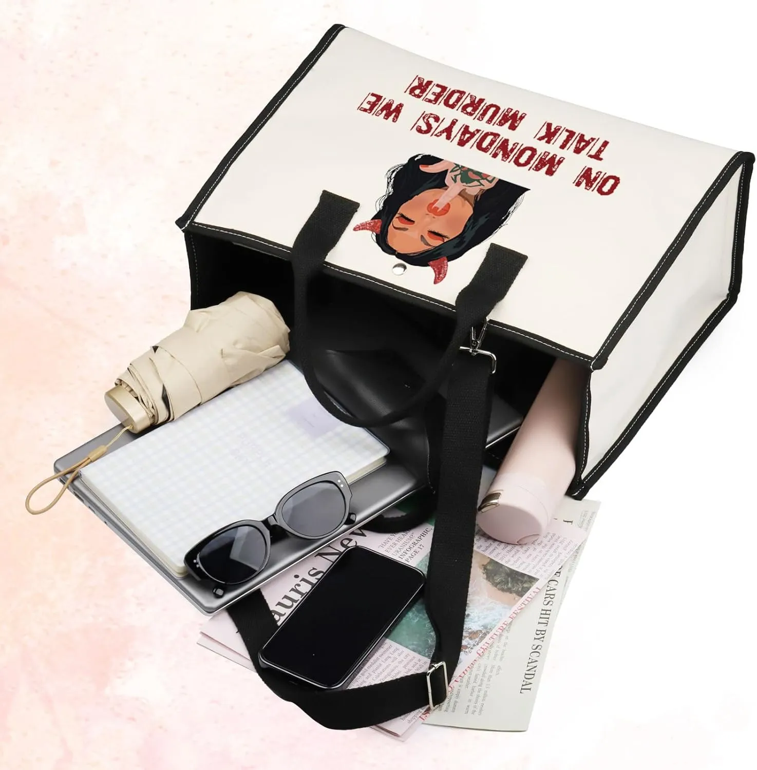 BWWKTOP Bailey Fans Cosmetic Makeup Bag True Crime Junkie Gifts On Mondays We Talk Murder Zipper Pouch Bag For Murder Show Lovers (WE TALK MURDER BG)