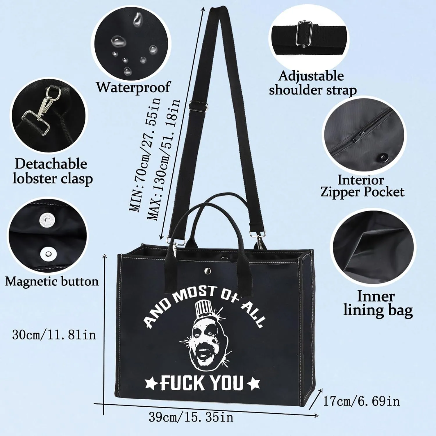 BWWKTOP Captain Spaulding Cosmetic Makeup Bag Horror Movie Inspired Gifts And Most Of All Fu*k You Zipper Pouch Bag For Women Girls (And Most Of BL BG)