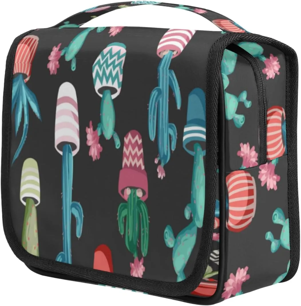 Cactus Dots Travel Toiletry Bag for Women Portable Waterproof Travel Makeup Bag with Hanging Hook Makeup Cosmetic Organizer for Travel Business Trip Camping Bathroom
