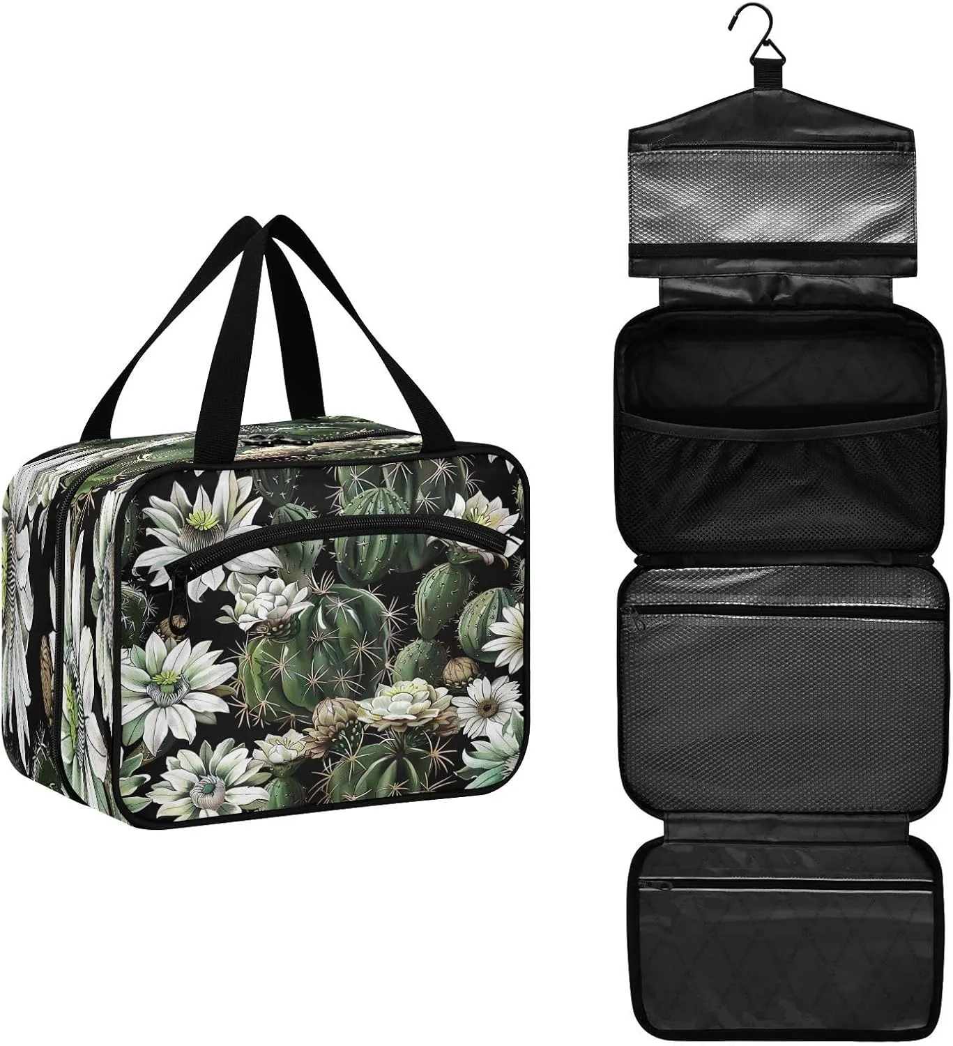 Cactus Travel Toiletry Bag for Women Men, Hanging Organizer Makeup Bag, Roll up Waterproof Travel Essentials