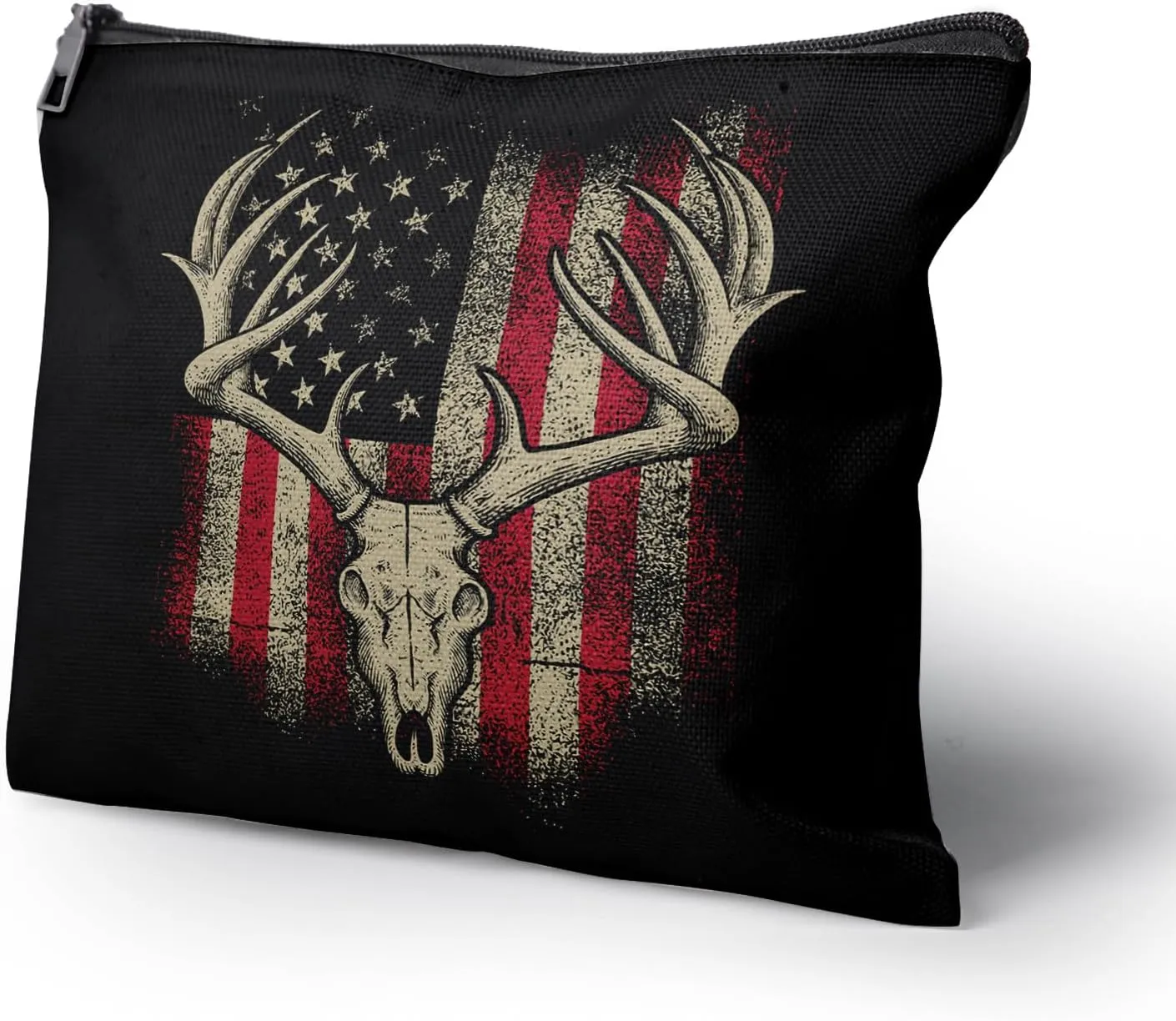 Cafl American Flag Deer Makeup Bag Hunter Cosmetic Bag for Women Large Capacity Make Up Bag Portable Travel Toiletry Pouch Organizer 10 * 8inch