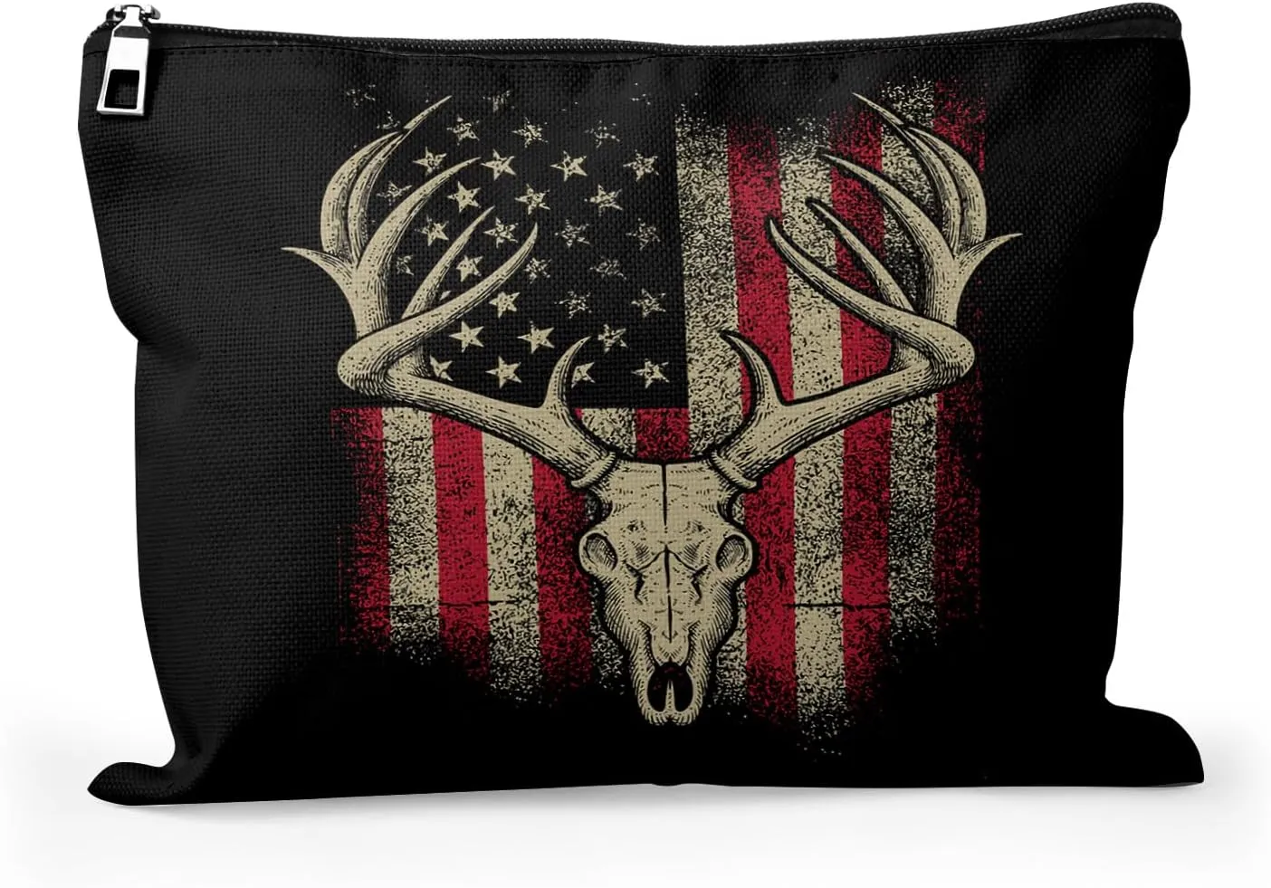 Cafl American Flag Deer Makeup Bag Hunter Cosmetic Bag for Women Large Capacity Make Up Bag Portable Travel Toiletry Pouch Organizer 10 * 8inch