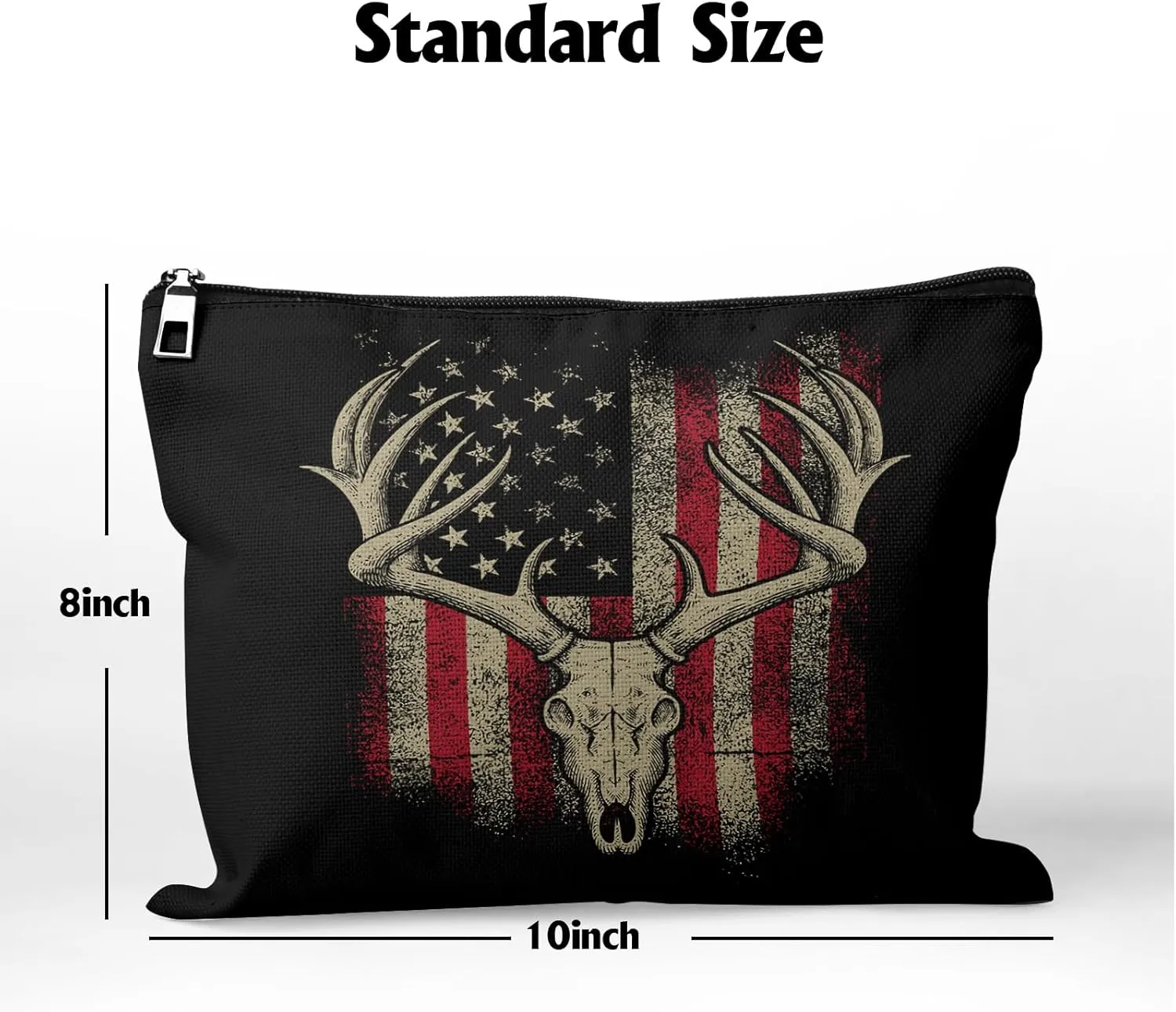 Cafl American Flag Deer Makeup Bag Hunter Cosmetic Bag for Women Large Capacity Make Up Bag Portable Travel Toiletry Pouch Organizer 10 * 8inch