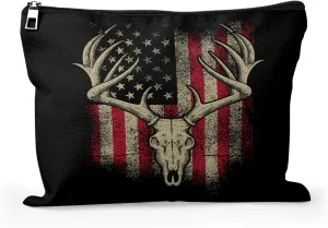 Cafl American Flag Deer Makeup Bag Hunter Cosmetic Bag for Women Large Capacity Make Up Bag Portable Travel Toiletry Pouch Organizer 10 * 8inch