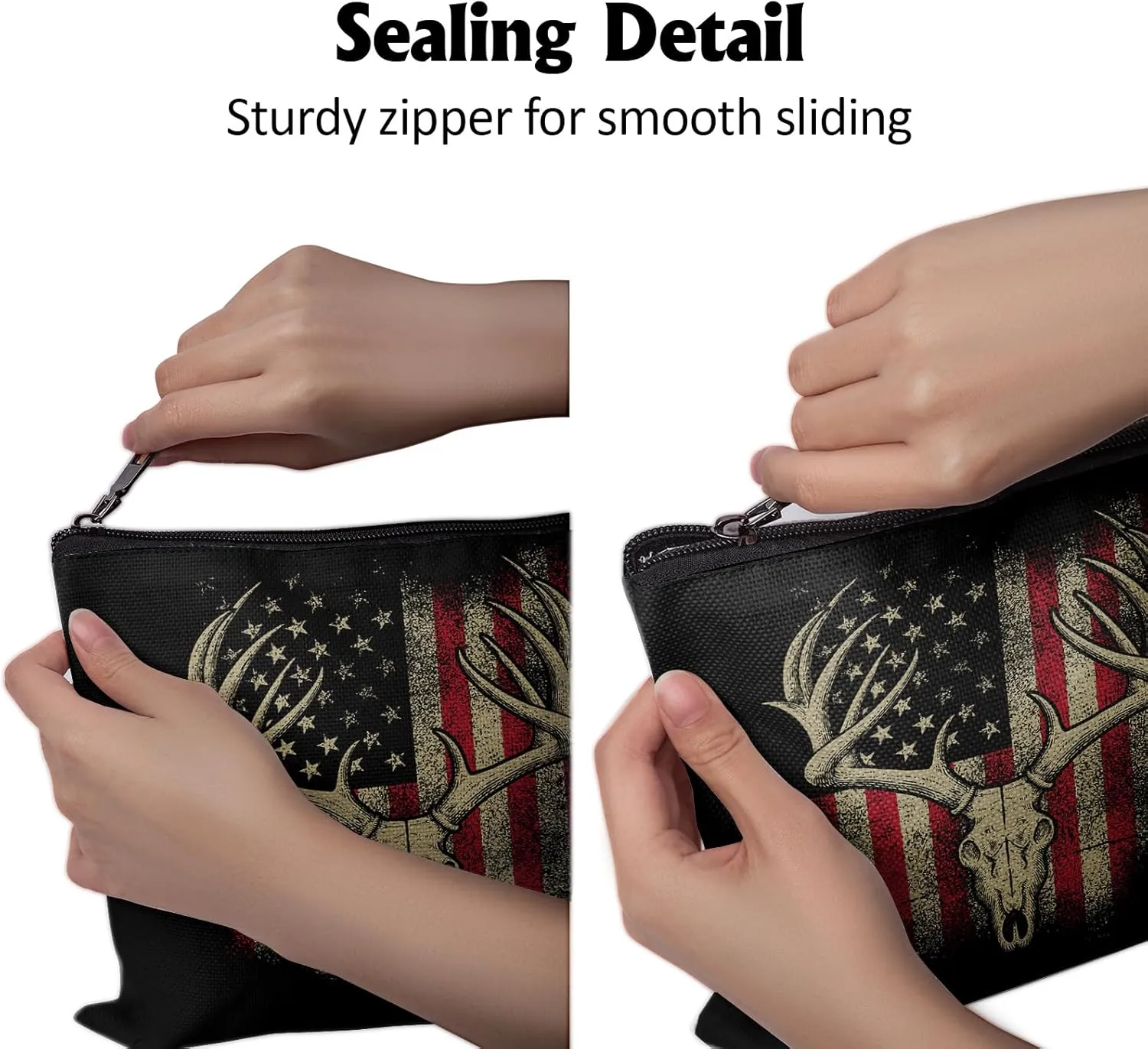 Cafl American Flag Deer Makeup Bag Hunter Cosmetic Bag for Women Large Capacity Make Up Bag Portable Travel Toiletry Pouch Organizer 10 * 8inch