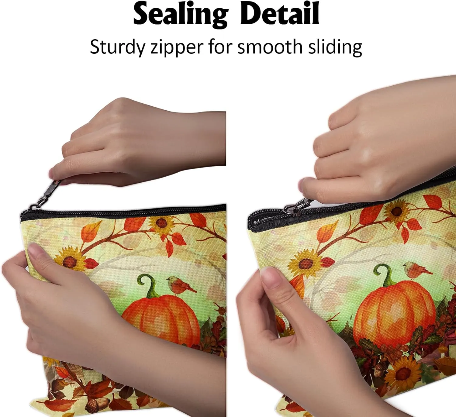Cafl Autumn Leaves Makeup Bag Halloween Pumpkin Cosmetic Bag for Women Large Capacity Make Up Bag Portable Travel Toiletry Pouch Organizer 10 * 8inch