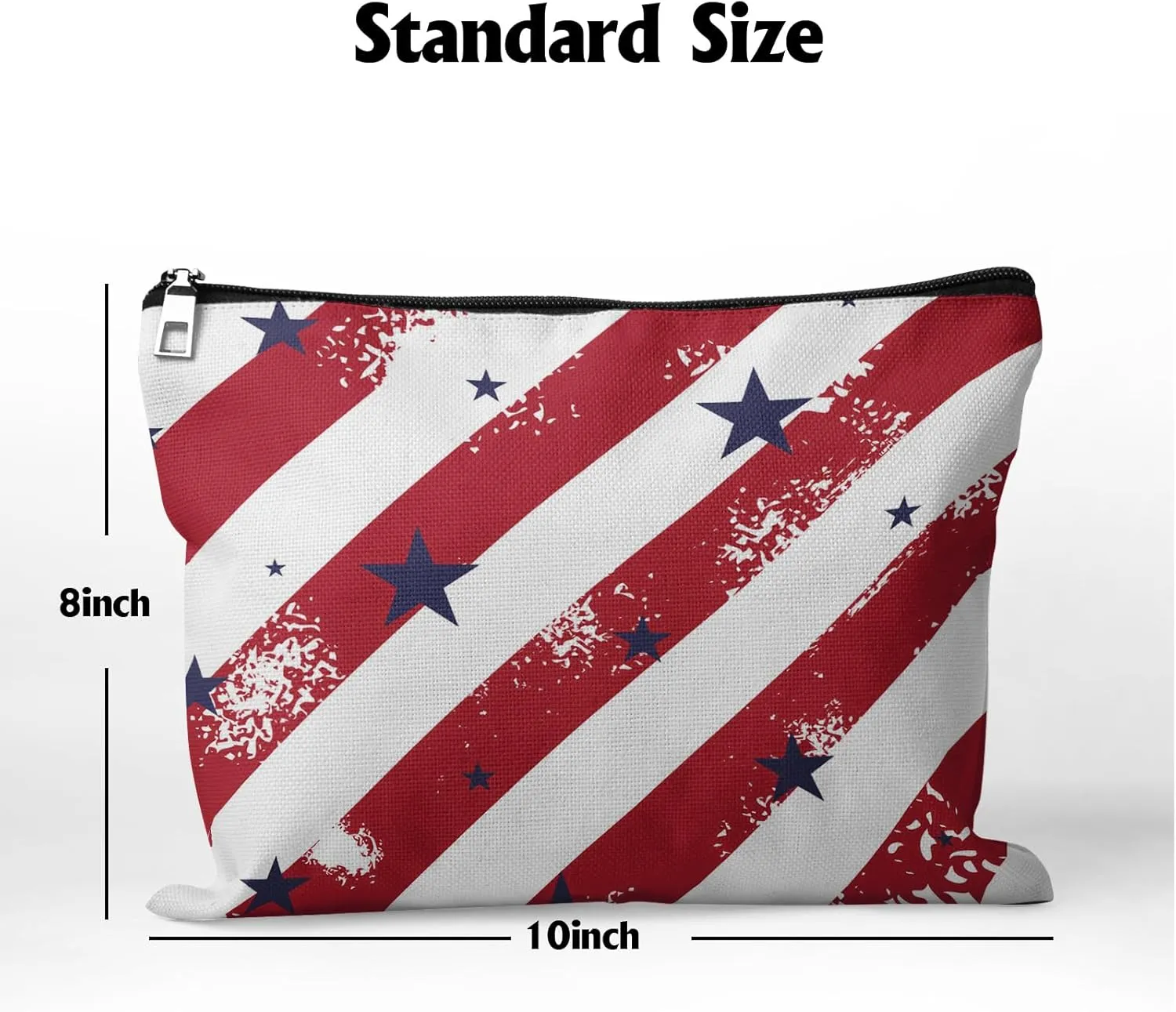 Cafl Patriotic Stars Stripes Makeup Bag Red Cosmetic Bag for Women Blue Large Capacity Travel Toiletry Accessories Organizer 10 * 8in