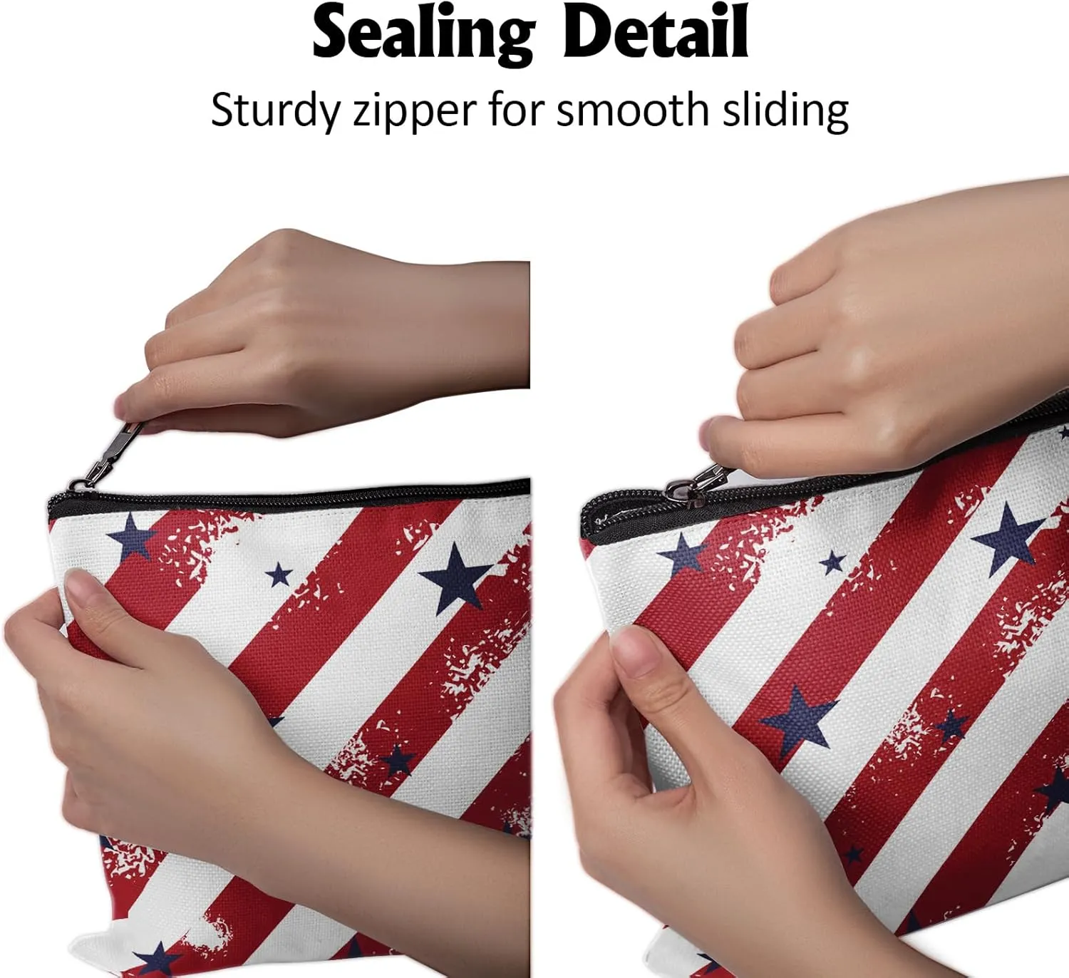 Cafl Patriotic Stars Stripes Makeup Bag Red Cosmetic Bag for Women Blue Large Capacity Travel Toiletry Accessories Organizer 10 * 8in