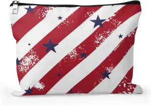 Cafl Patriotic Stars Stripes Makeup Bag Red Cosmetic Bag for Women Blue Large Capacity Travel Toiletry Accessories Organizer 10 * 8in