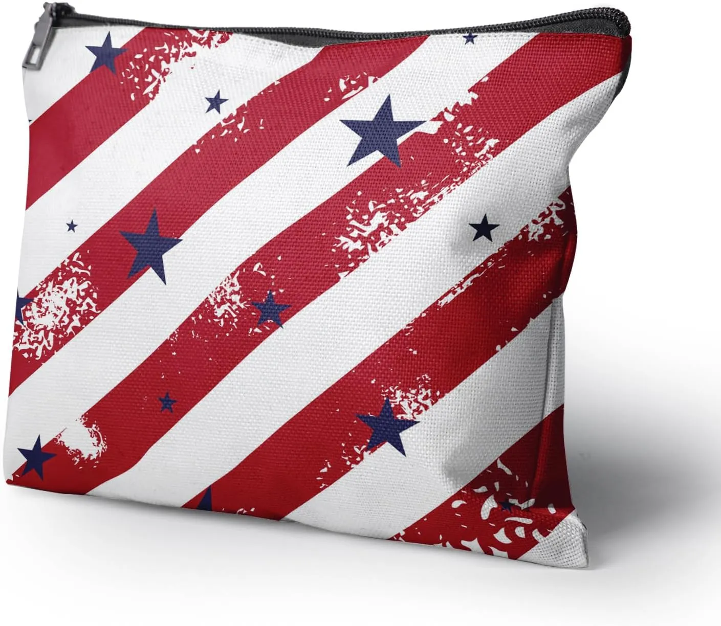 Cafl Patriotic Stars Stripes Makeup Bag Red Cosmetic Bag for Women Blue Large Capacity Travel Toiletry Accessories Organizer 10 * 8in