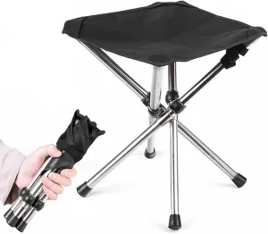 Camping Stool 10.2inch High Folding Camp Stool 220lbs Heavy Loading Tripod Chair Portable Wear-Resistant Fishing Stool Folding Chair for Outdoor Walking Hiking Travel