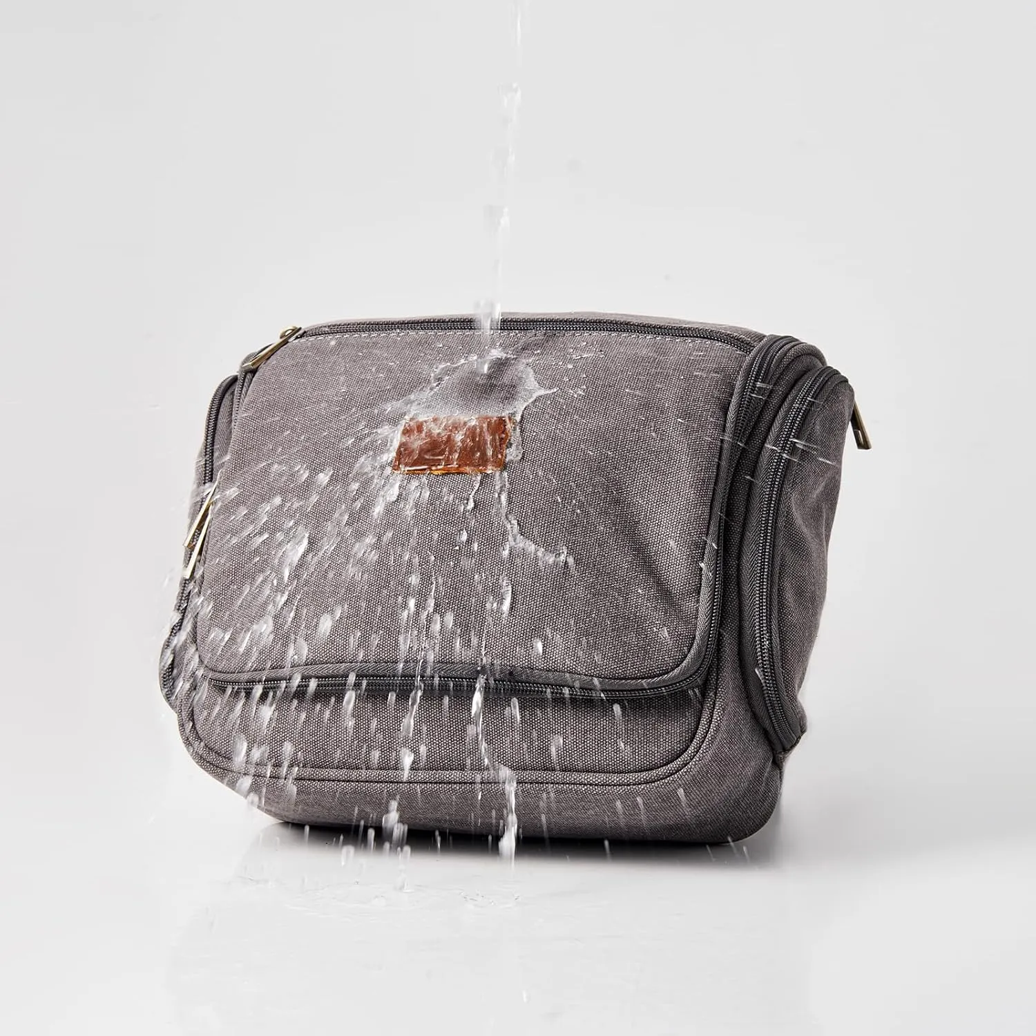 Canvas Toiletry Bag for Men Shaving Dopp Kit Bulk Travel Hanging Makeup Organizer with Sturdy Metal Hook Portable Cosmetic Bag for Women with Large Capacity Grey