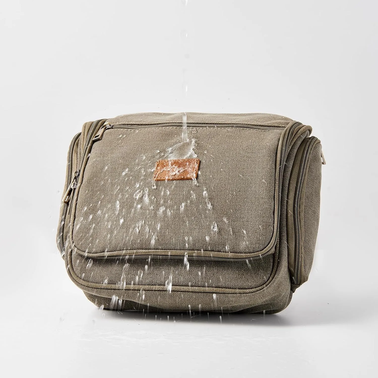 Canvas Toiletry Bag for Men with Sturdy Metal Hook Shaving Dopp Kit Bulk Travel Hanging Makeup Organizer Portable Cosmetic Bag for Women with Large Capacity ArmyGreen