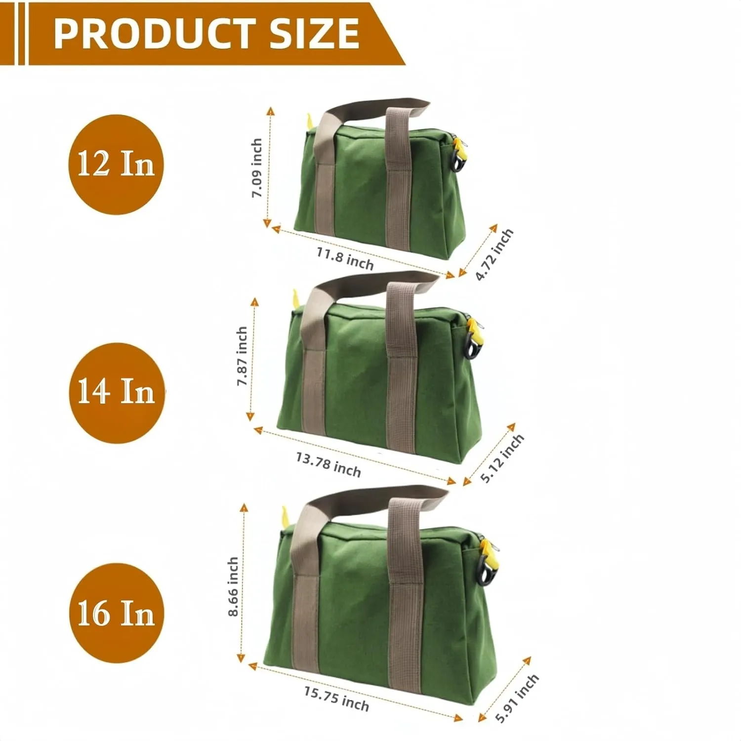 Canvas Wide Mouth Tool Bag, Large Capacity Tool Bags for Men, Portable Home Tool Organizer for Storage Handbag for Screwdrivers, Wrench, Plier, Nails, Pliers Repair Hand Tools (16 Inch)