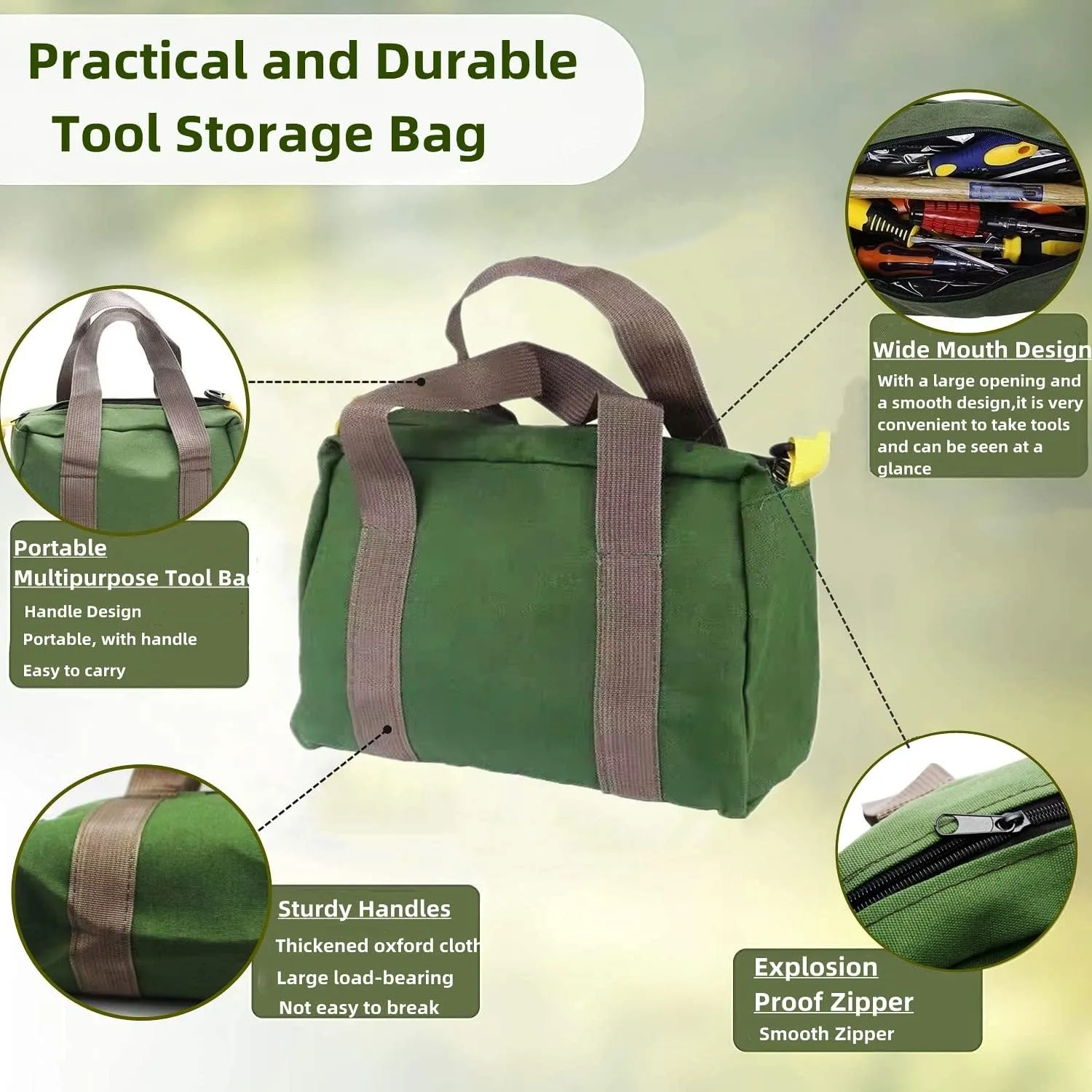 Canvas Wide Mouth Tool Bag, Large Capacity Tool Bags for Men, Portable Home Tool Organizer for Storage Handbag for Screwdrivers, Wrench, Plier, Nails, Pliers Repair Hand Tools (16 Inch)