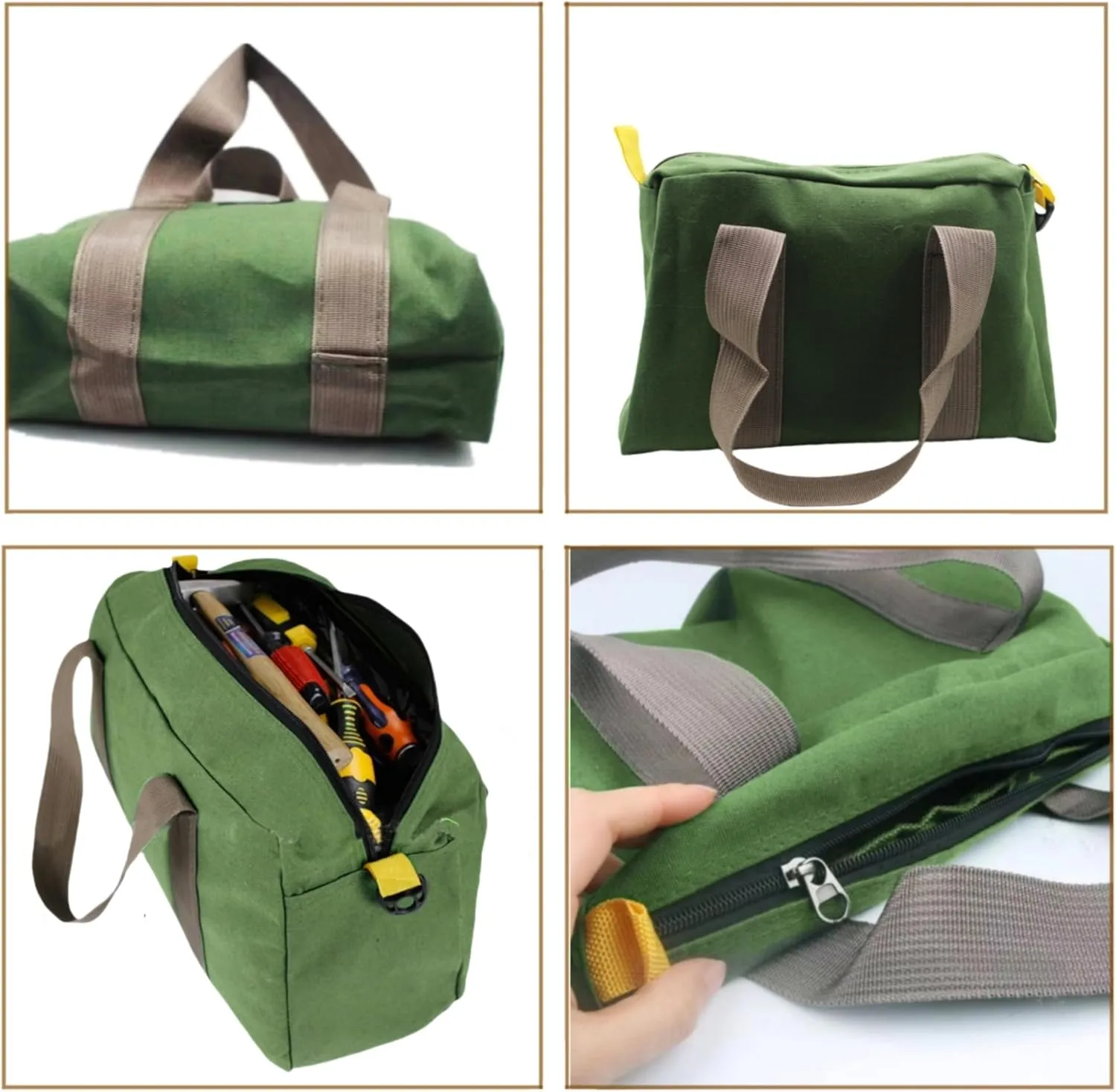 Canvas Wide Mouth Tool Bag, Large Capacity Tool Bags for Men, Portable Home Tool Organizer for Storage Handbag for Screwdrivers, Wrench, Plier, Nails, Pliers Repair Hand Tools (16 Inch)
