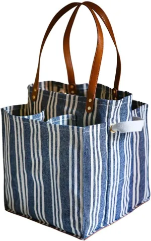 CapaBunga Farmer's Market Tote - 7 Pocket Large Utility Tote with Handles - Heavy Duty Canvas Utility Bag with Vegan Leather Base - Reusable Patterned Grocery Bag