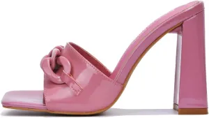 Cape Robbin Letita Chain Square Toe Block Heels (Letita)