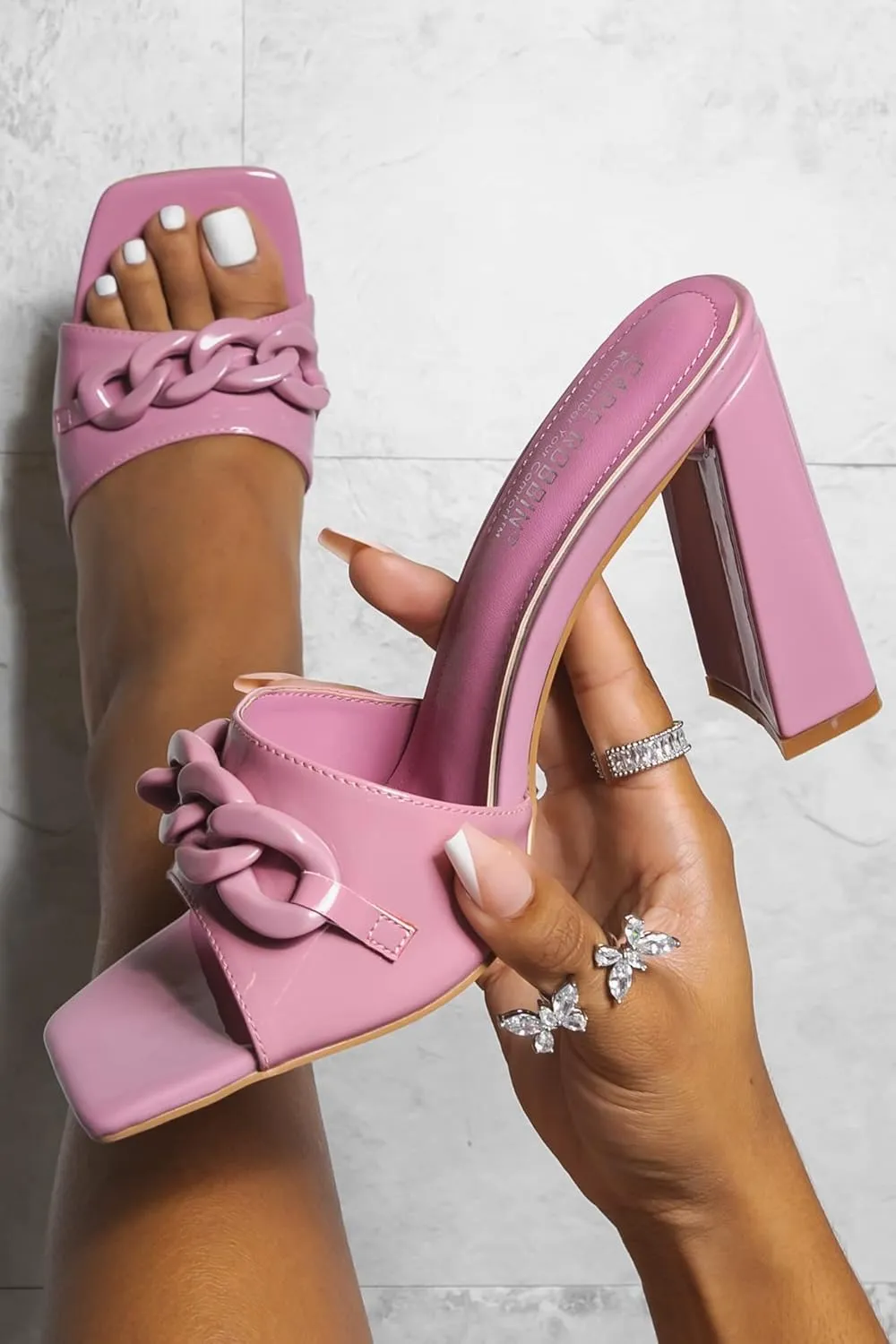 Cape Robbin Letita Chain Square Toe Block Heels (Letita)