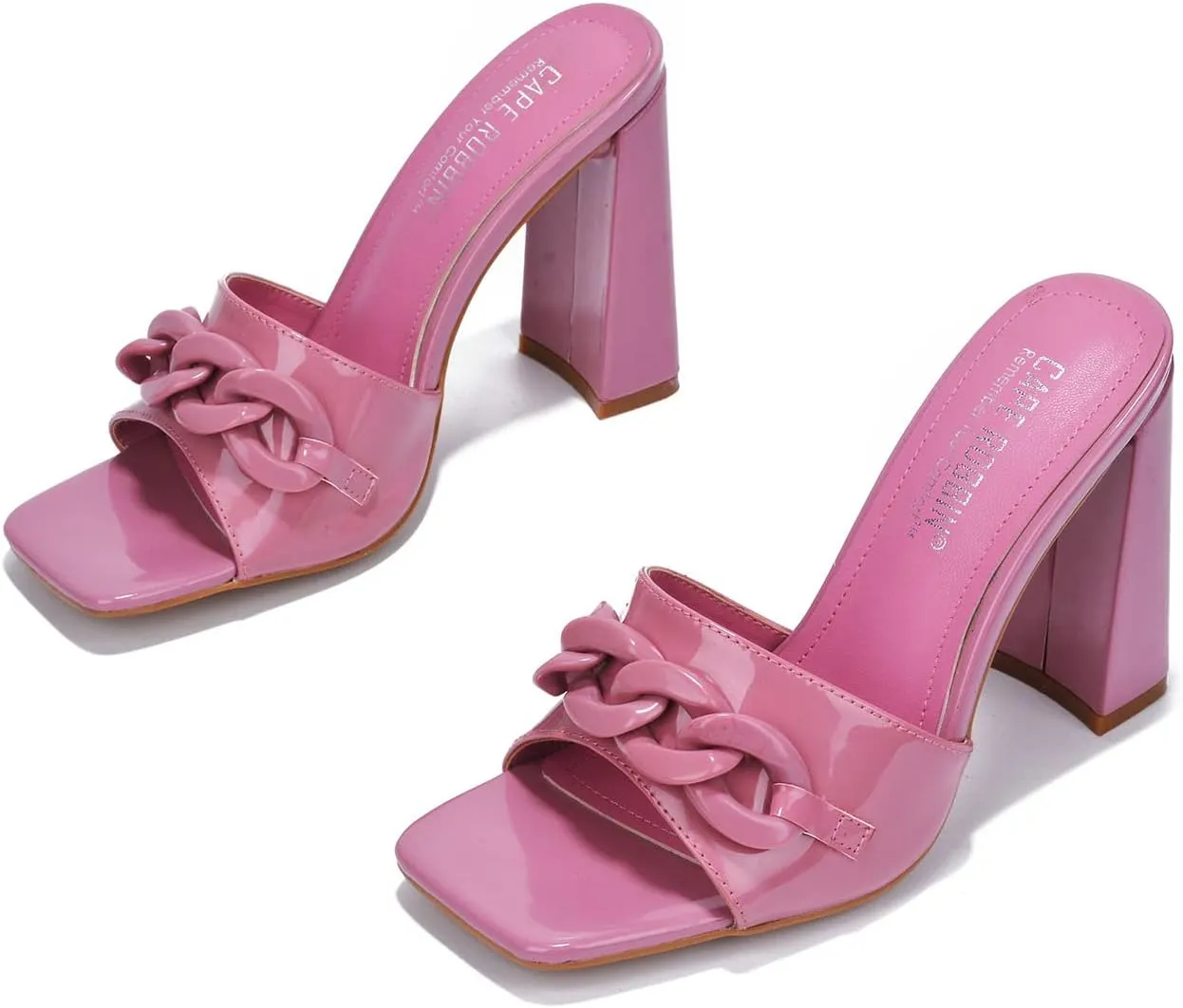 Cape Robbin Letita Chain Square Toe Block Heels (Letita)