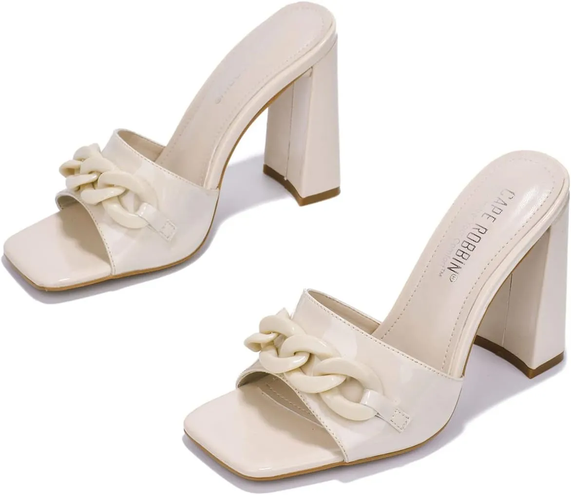 Cape Robbin Letita Chain Square Toe Block Heels (Letita)