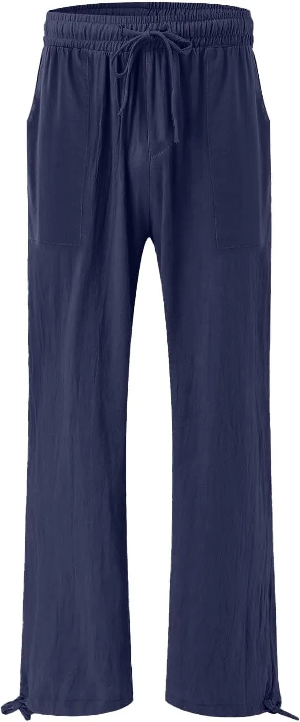 Capri Linen Pants Women Summer Casual 2025 Travel Drawstring Elastic High Waist Straight Wide Leg Cropped Trousers