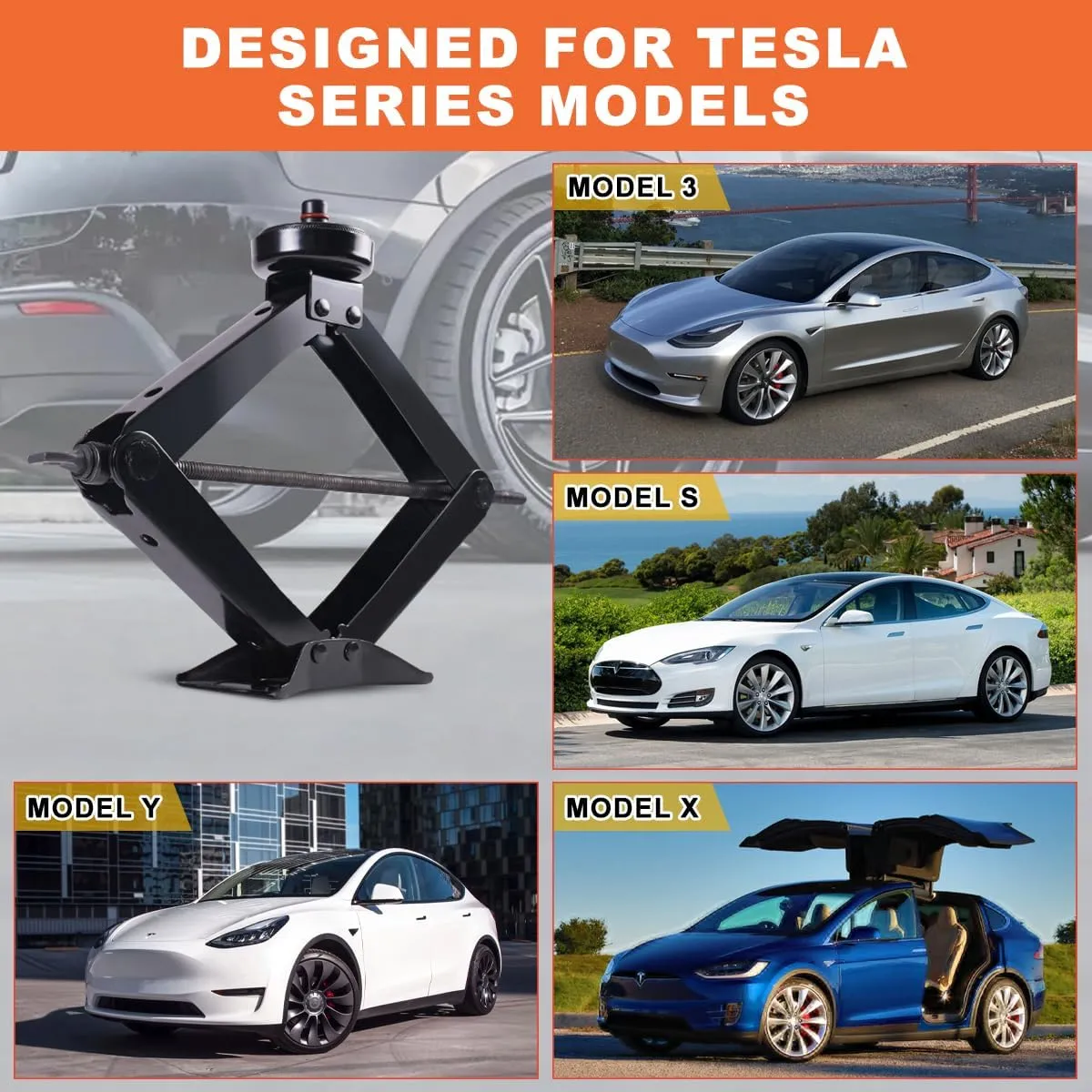 Car Jack Kit for Tesla Model Y/3/S/X, 3 Ton (6,600 lbs), Scissor Jack, Lifting Jack Suitable for Tesla Model 3/Model S/Model X/Model Y. Comes with Labor-Saving Wrench/Bracket Pad/Storage Bags