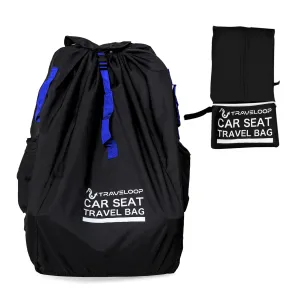 Car Seat Travel Bag for Airplane – Double-Closure Gate Check Bag for Car Seats with Padded Shoulder Straps, Rubberized Carrying Handle & Storage Pouch – 18x18x34in (Blue)