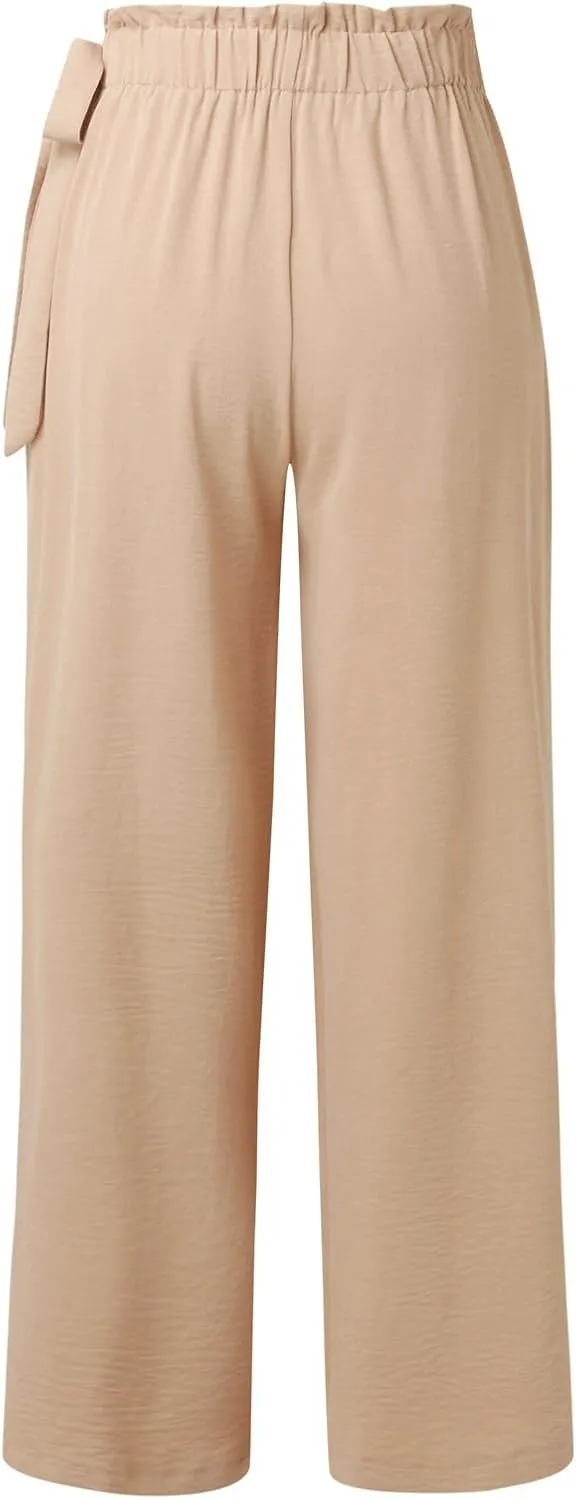 Cargo Capri Pants for Women Womens High Waist Wide Straight Leg Trousers Ladies Medium Twill Pants Womens Capri