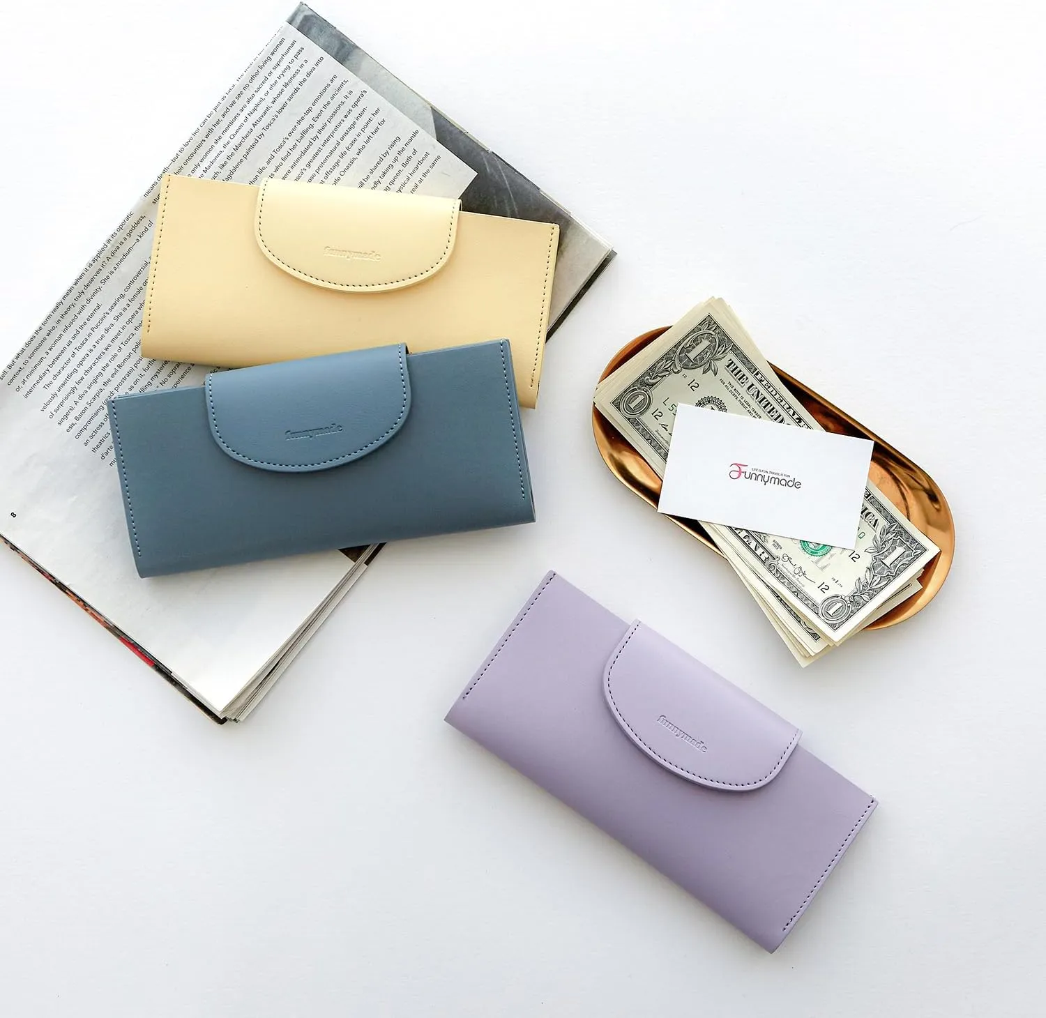 carrotez All-in-One Long Bifold 2-Tier PU Leather Wallet for Women, Money Organizer for Travel, Budgeting, Cash Envelope Wallet for Carrying Cash, Credit Cards & Business Cards - Fog Blue