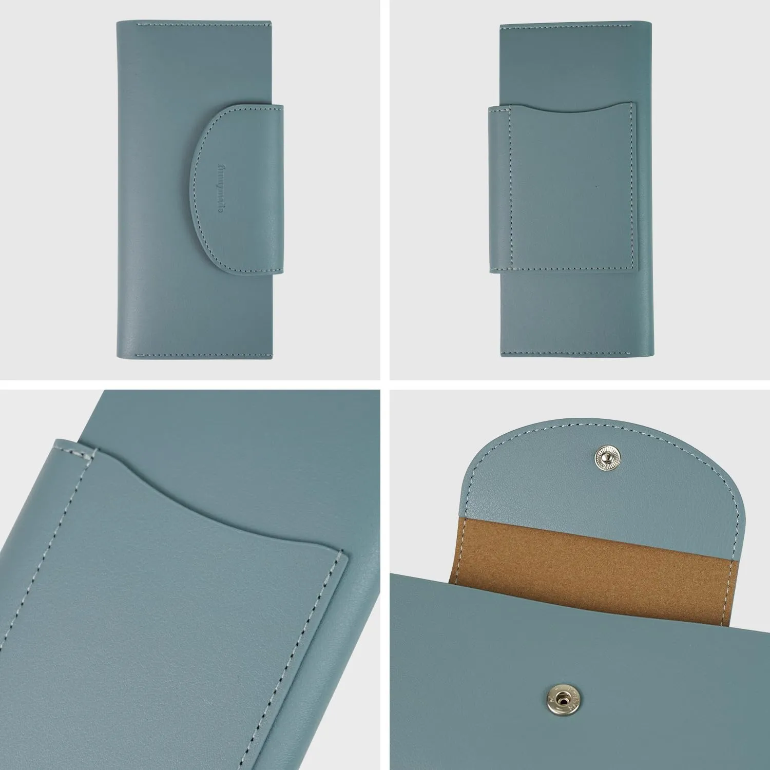 carrotez All-in-One Long Bifold 2-Tier PU Leather Wallet for Women, Money Organizer for Travel, Budgeting, Cash Envelope Wallet for Carrying Cash, Credit Cards & Business Cards - Fog Blue
