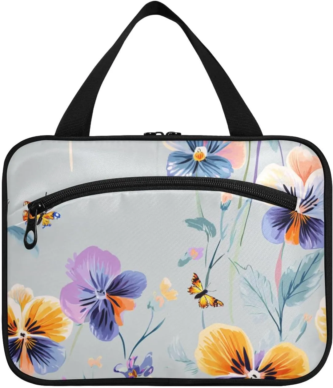 Cartoon Pansy Gray hanging travel kit with hook, designer cute hanging toiletry bag for travel bolsa para maquillaje L