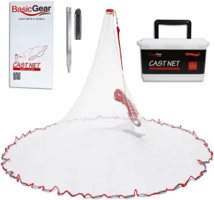 Cast Net | 3ft-12ft Radius, 3/8 or 1/4 inch Mesh for Freshwater and Saltwater Bait Fish| Professional Grade and Upgraded Material | Throw Style