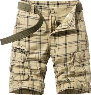 Casual Cargo Plaid Shorts for Men Classic Plaid Print Waist Cargo Shorts with Pocket Tactical Work Shorts