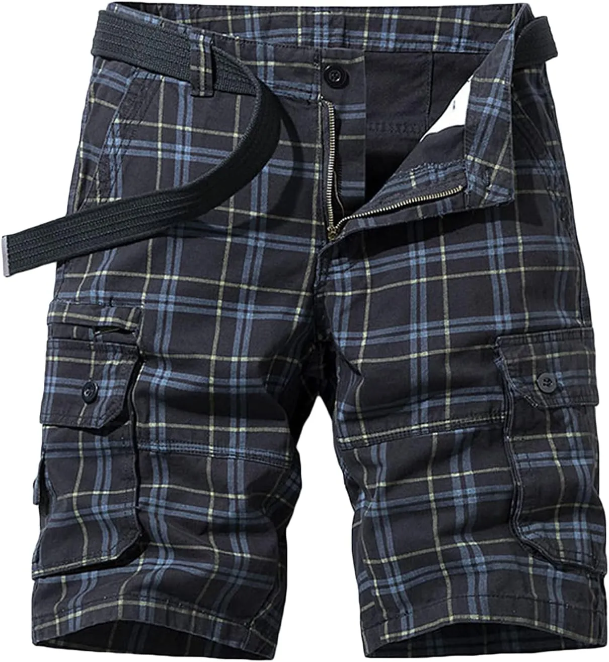 Casual Cargo Plaid Shorts for Men Classic Plaid Print Waist Cargo Shorts with Pocket Tactical Work Shorts