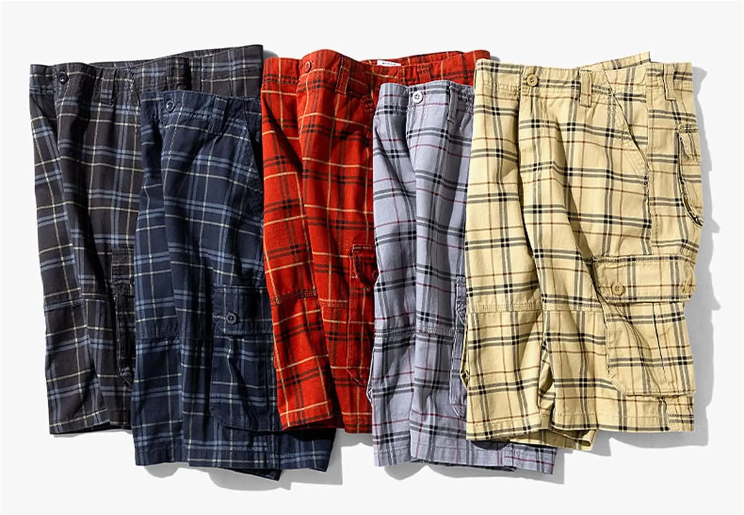 Casual Cargo Plaid Shorts for Men Classic Plaid Print Waist Cargo Shorts with Pocket Tactical Work Shorts