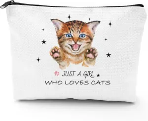 Cat Gifts for Women - Cat Makeup Bag with Zipper for Cat Mom Gifts Cosmetic Bag Cat Gifts for Cat Lovers,White (Cat-01, One Size)