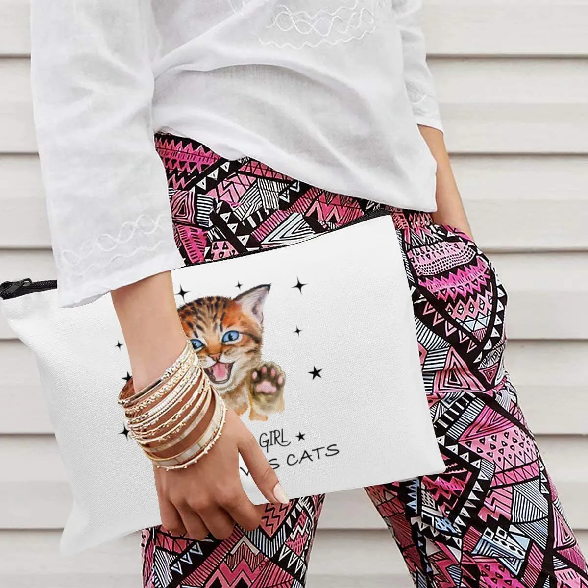 Cat Gifts for Women - Cat Makeup Bag with Zipper for Cat Mom Gifts Cosmetic Bag Cat Gifts for Cat Lovers,White (Cat-01, One Size)