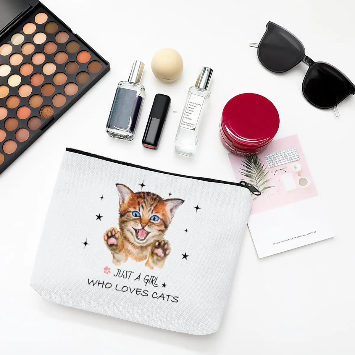 Cat Gifts for Women - Cat Makeup Bag with Zipper for Cat Mom Gifts Cosmetic Bag Cat Gifts for Cat Lovers,White (Cat-01, One Size)