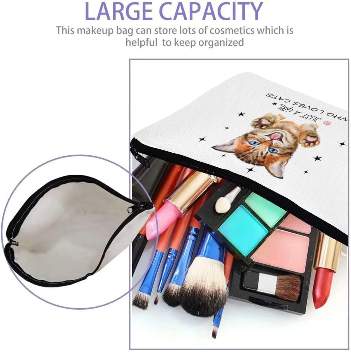 Cat Gifts for Women - Cat Makeup Bag with Zipper for Cat Mom Gifts Cosmetic Bag Cat Gifts for Cat Lovers,White (Cat-01, One Size)