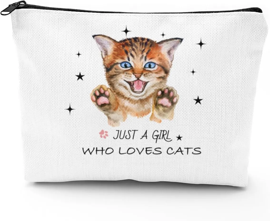 Cat Gifts for Women - Cat Makeup Bag with Zipper for Cat Mom Gifts Cosmetic Bag Cat Gifts for Cat Lovers,White (Cat-01, One Size)