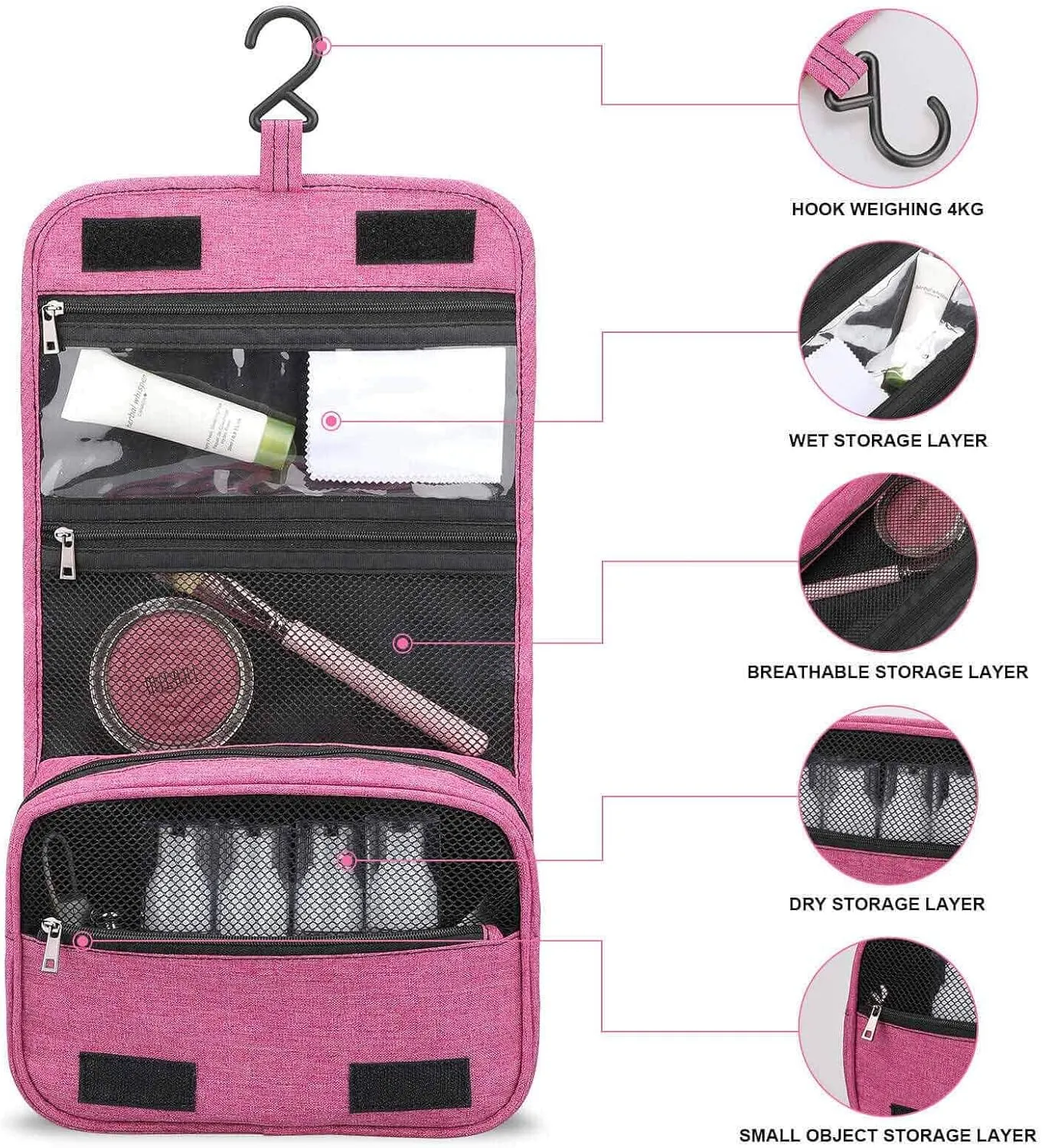 Cat Print,Waterproof Travel Toiletry Hanging Bag,Cats Paw Traces,Makeup bag,Travel Organizers,Cosmetic Travel-Sized Container,Large Capacity for Women,Black White
