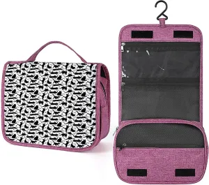 Cat Print,Waterproof Travel Toiletry Hanging Bag,Cats Paw Traces,Makeup bag,Travel Organizers,Cosmetic Travel-Sized Container,Large Capacity for Women,Black White