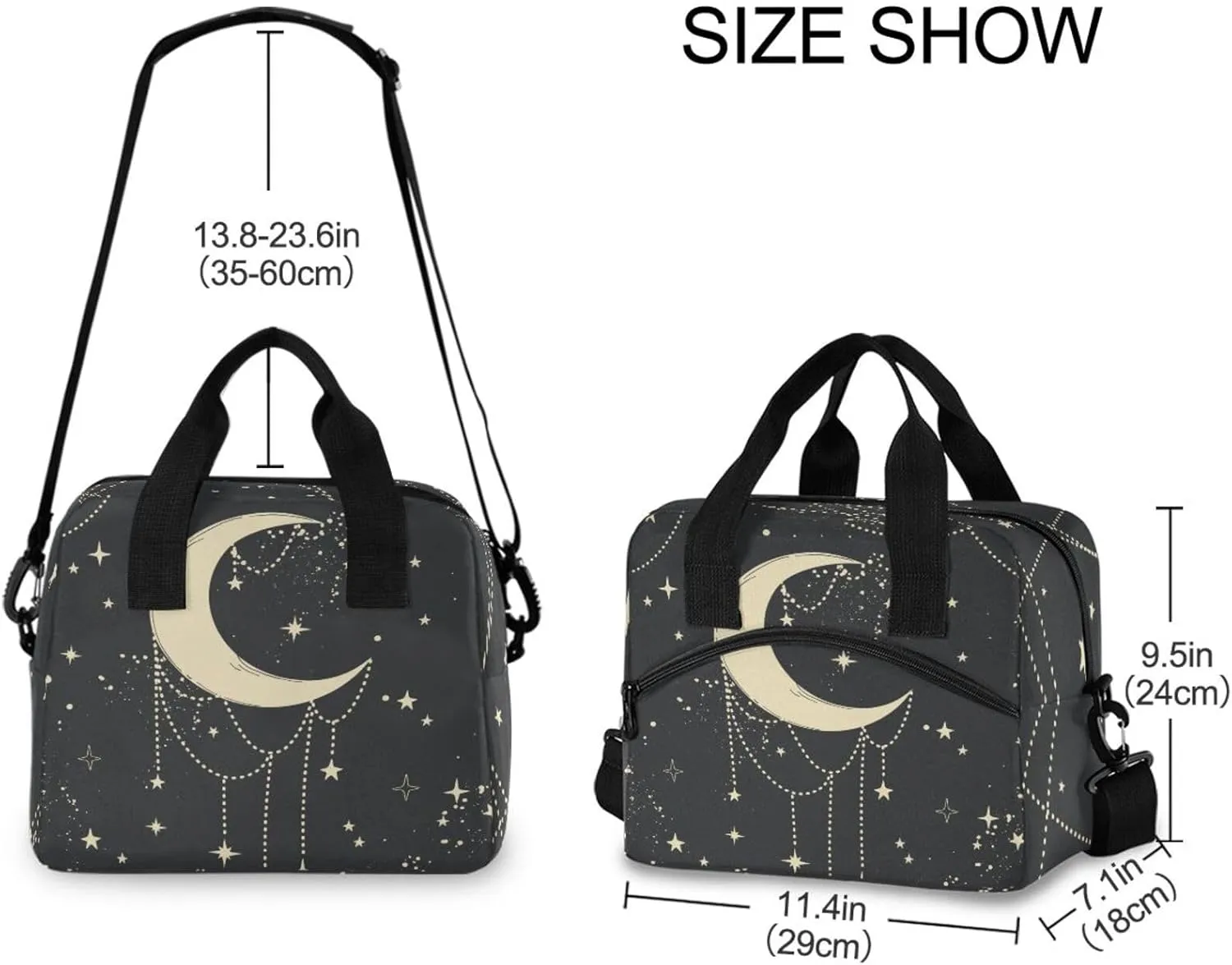 CBBYY Moon Star Dream Catcher Boho Lunch Bags for Women Men, Reusable Insulated Lunch Box, Adjustable Shoulder Straps Tote Lunch Bag for Work Picnic School
